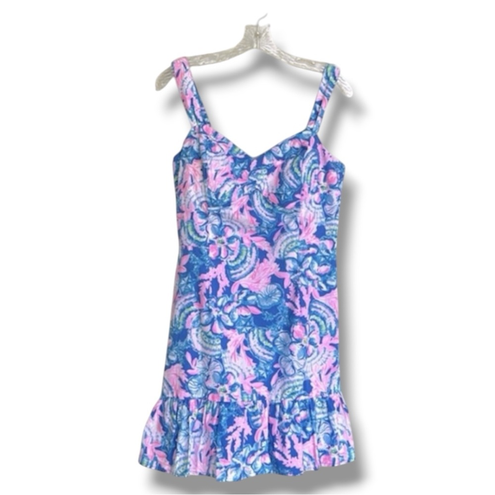 NWT Lilly Pulitzer Rocko Cotton Romper in Blue Tang Sitting Seaside Size 8 - Picture 2 of 16